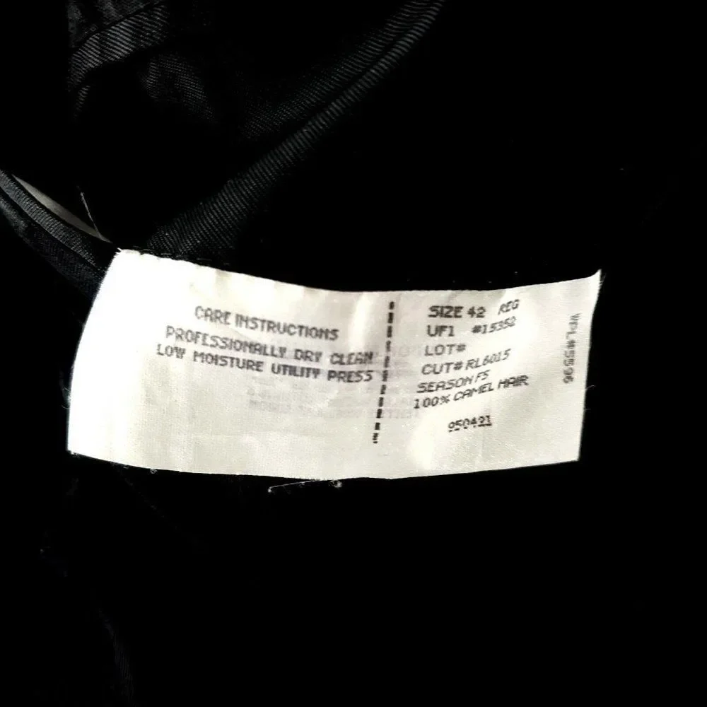 Polo Ralph Lauren 100% Camel Hair 2‎ Leather Button Sport Coat 40R Black
